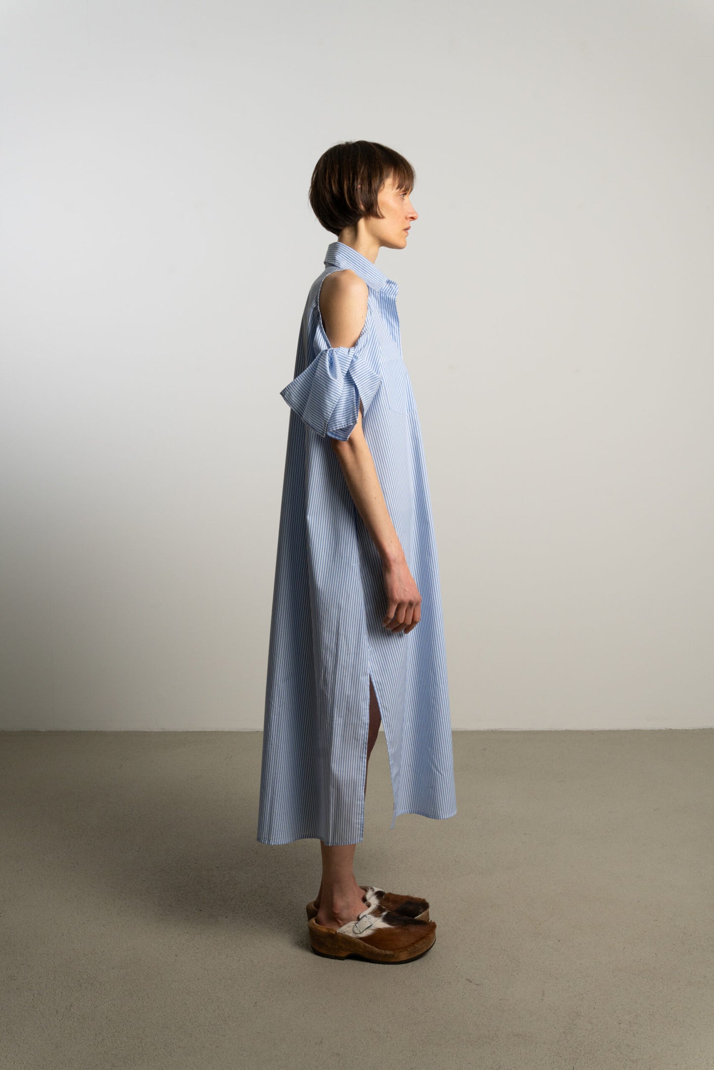 Open Shoulder Bow Dress / twin stripe