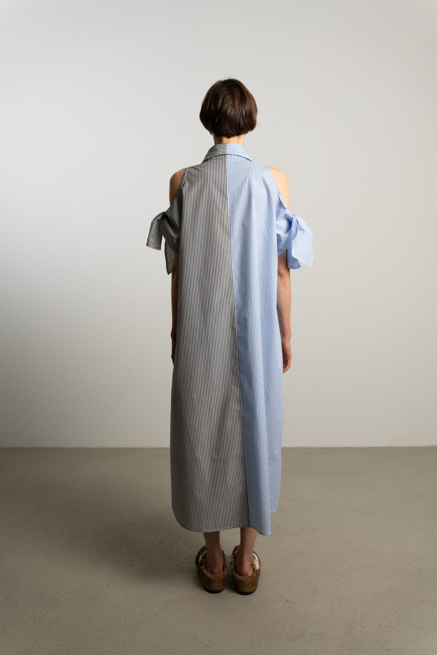 Open Shoulder Bow Dress / twin stripe