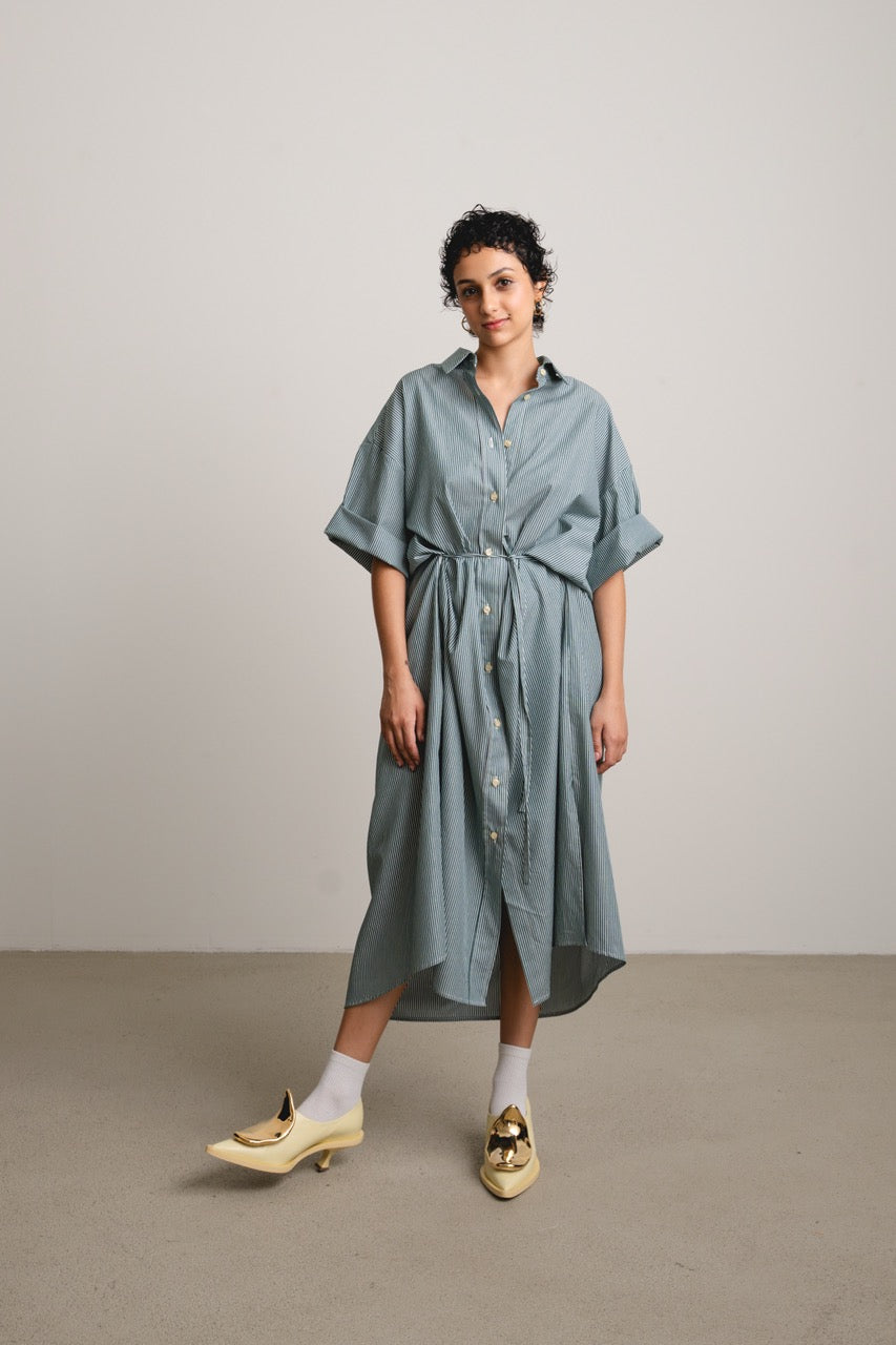 Wavy Yoke Shirtdress SLEEPWALK / spinach stripes