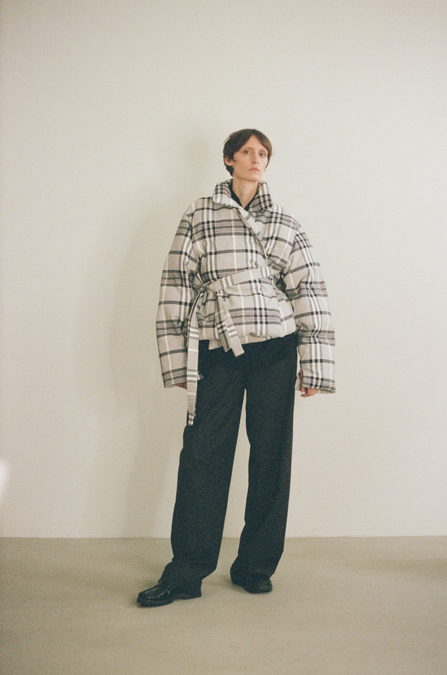 puffer jacke kariert weiß blau Baumwolle polyester unisex faire Produktion