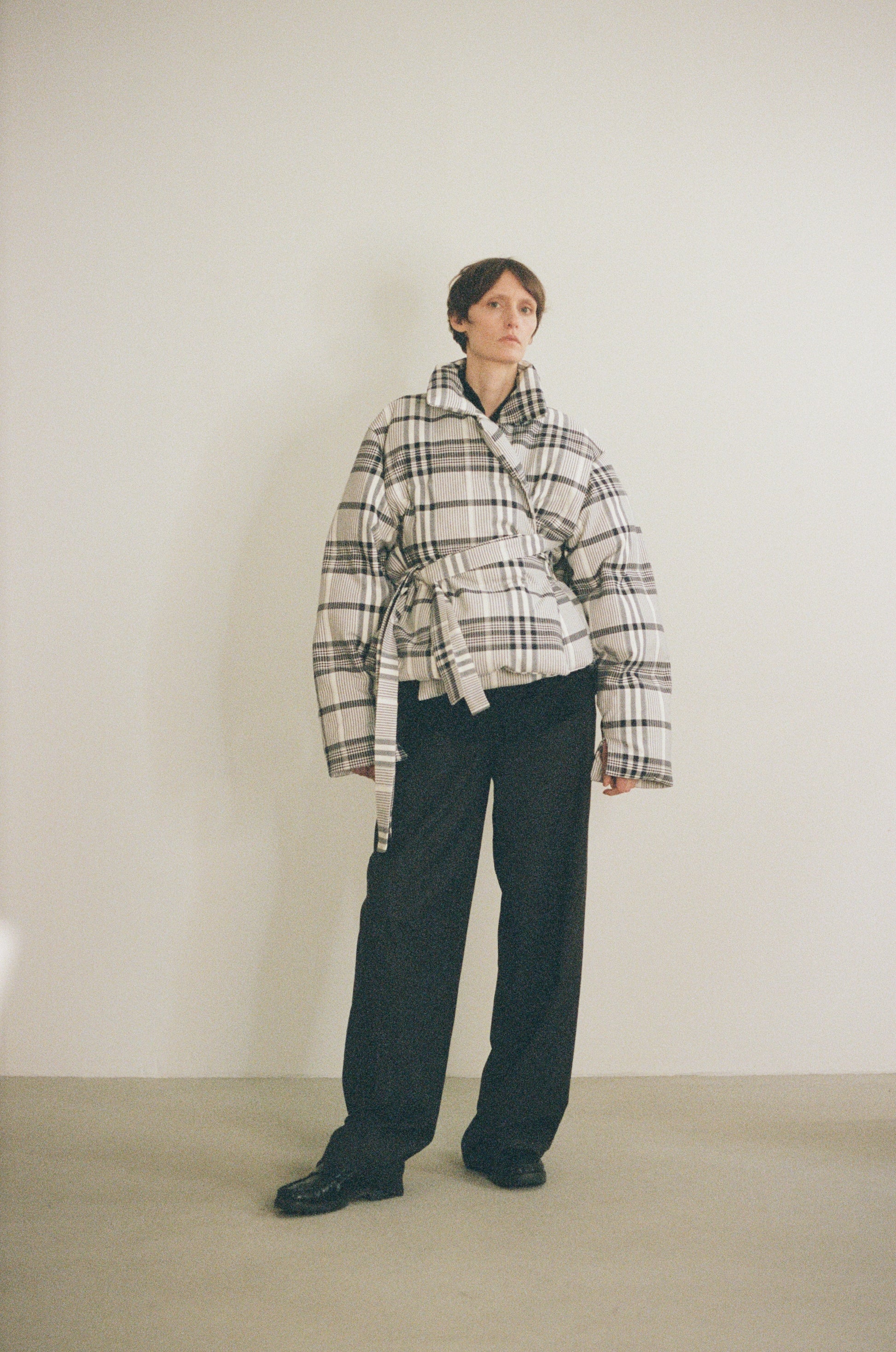 puffer jacke kariert weiß blau Baumwolle polyester unisex faire Produktion