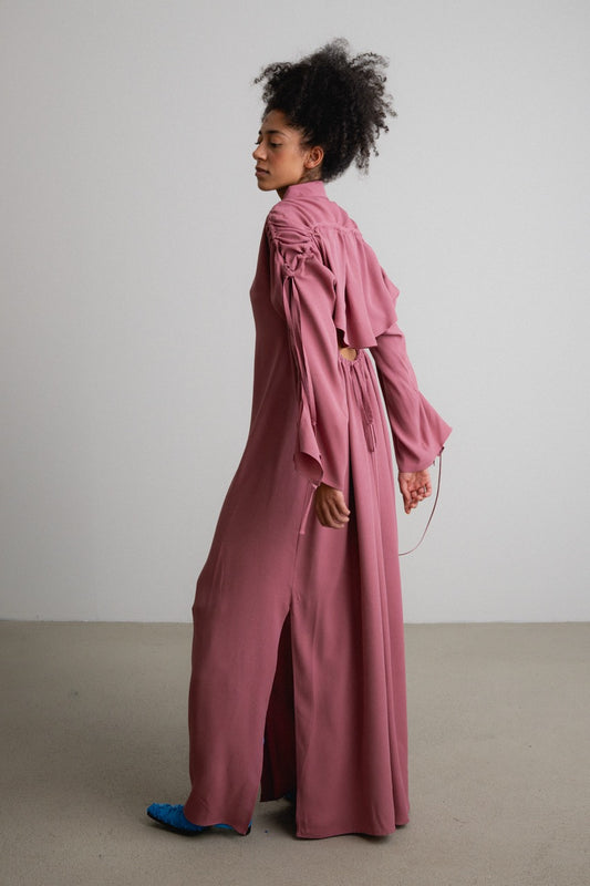 Frill+Split Bow Sleeve Dress FAZER / hush