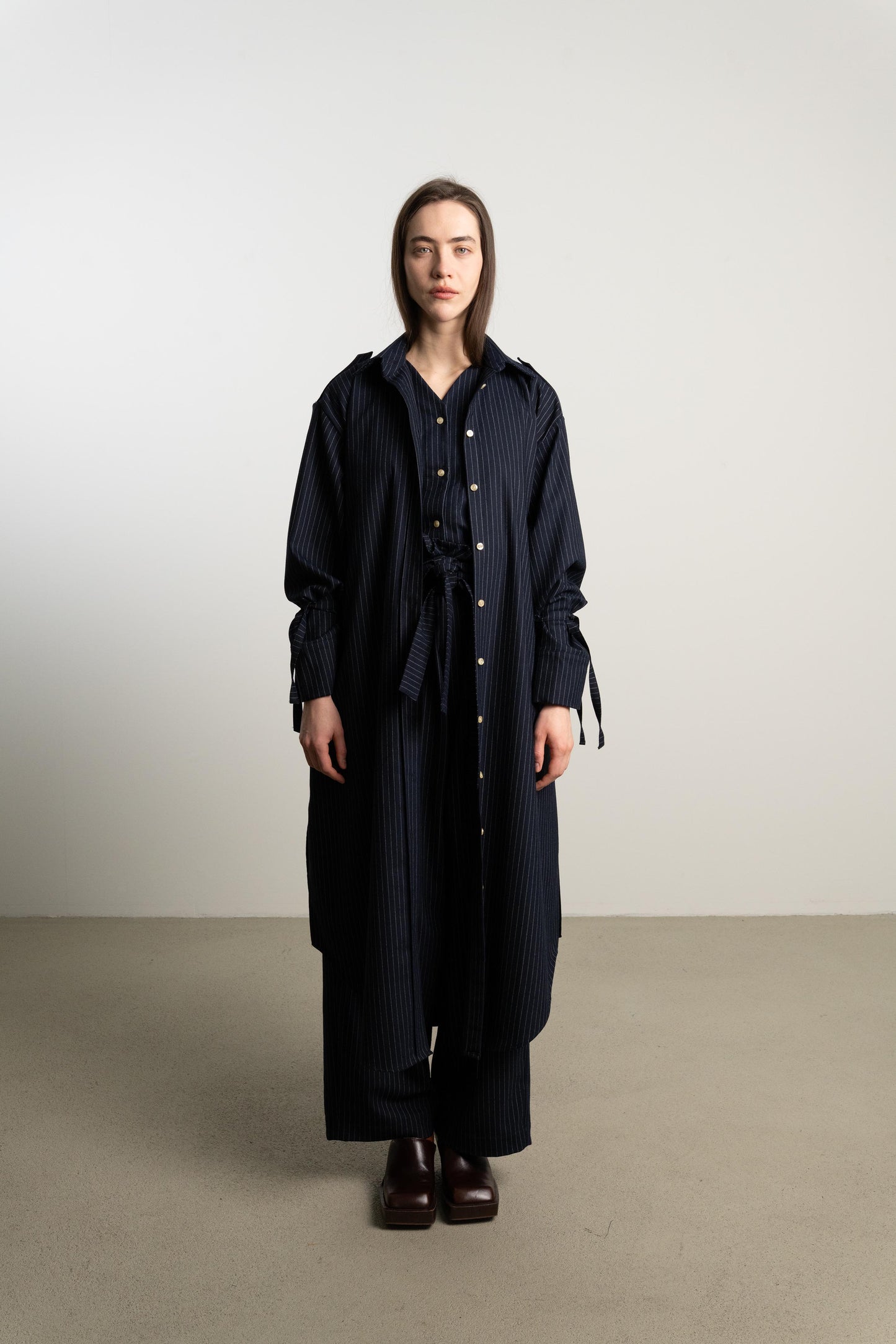 Strappy Trench Dress PATTI / night pinstripe