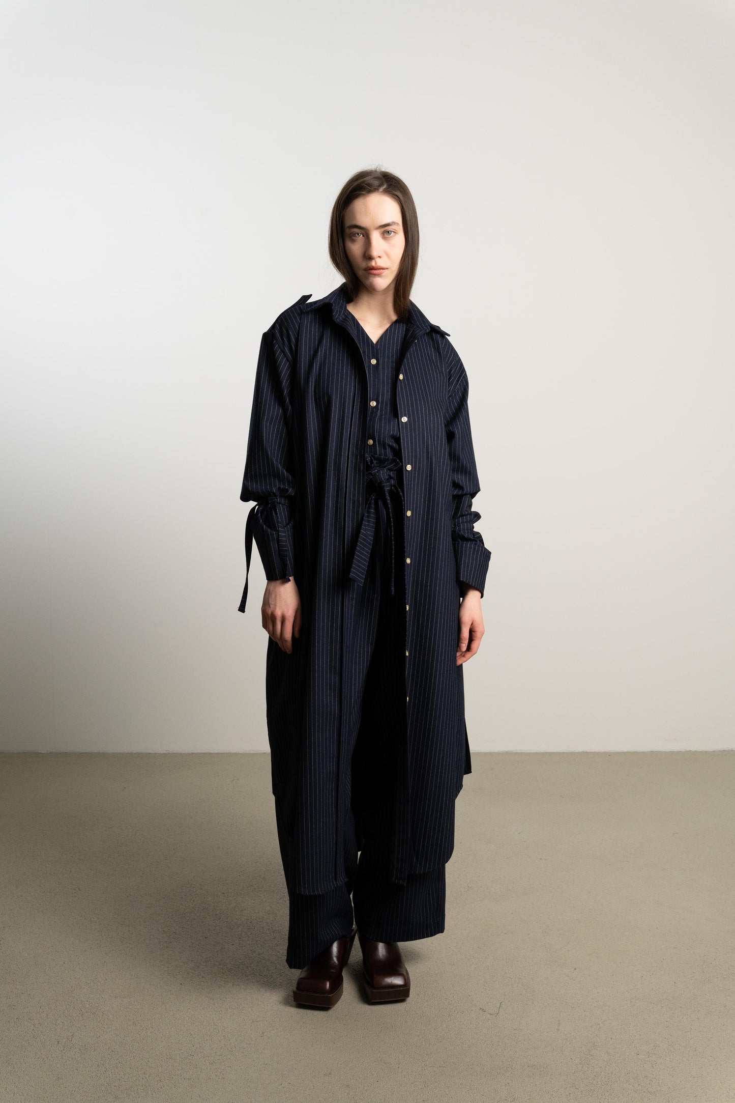 Strappy Trench Dress PATTI / night pinstripe