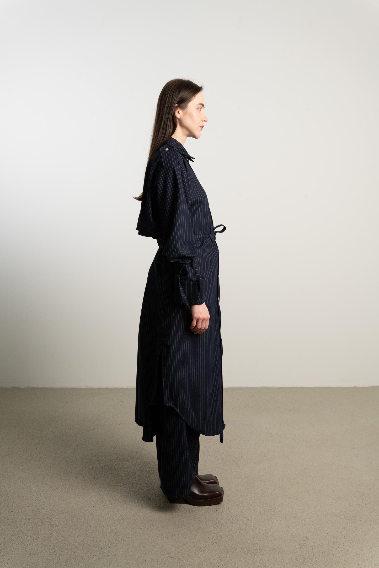 Strappy Trench Dress PATTI / night pinstripe