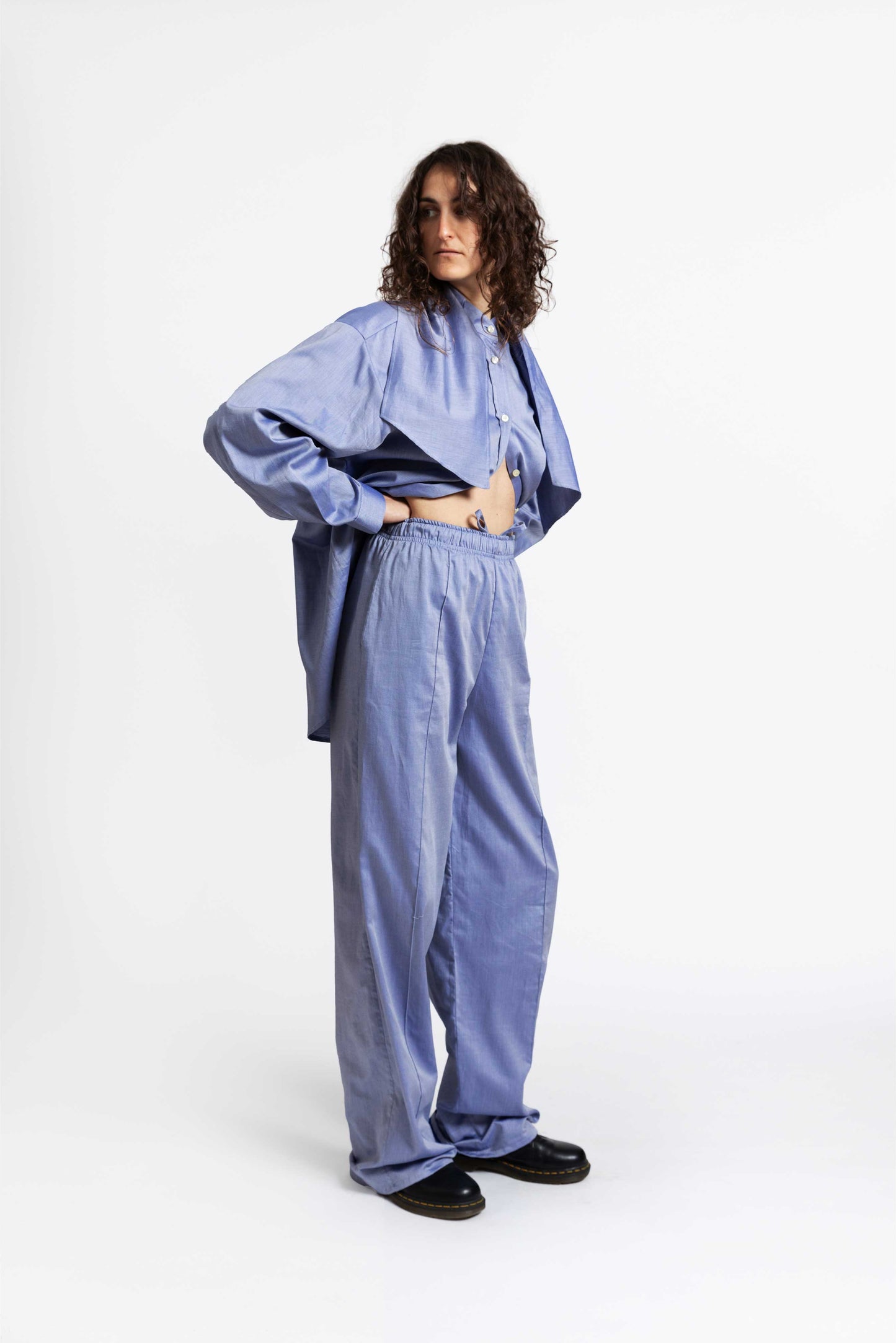 Bow Collar Shirt / teardrop blue