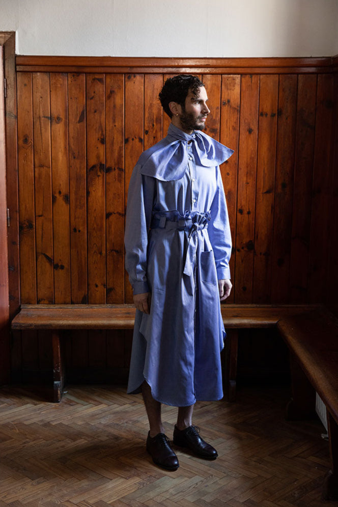 Bow Collar Shirt / teardrop blue