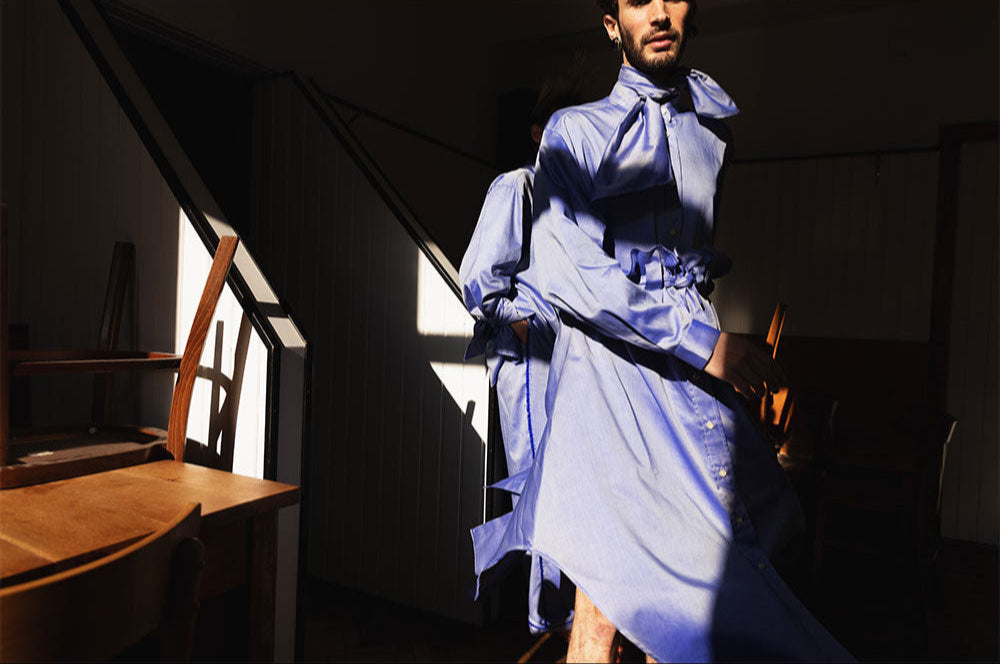 Bow Collar Shirt / teardrop blue