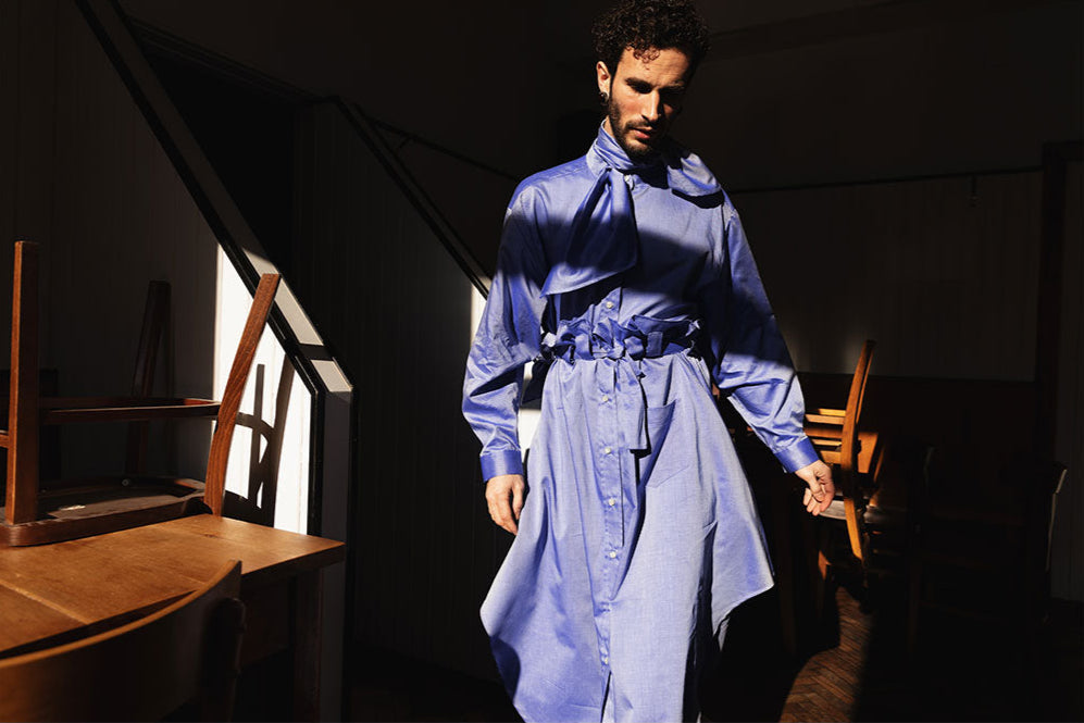 Bow Collar Shirt / teardrop blue