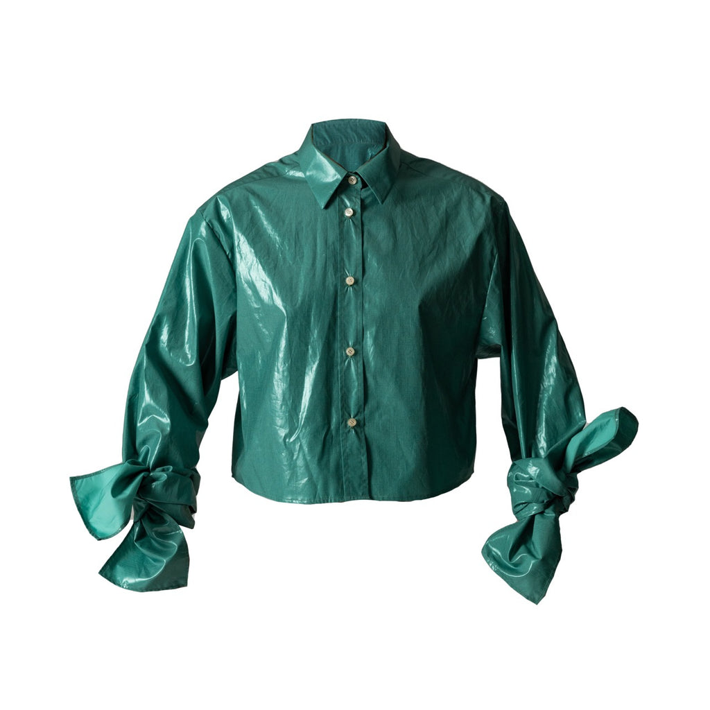 Bow Sleeve Crop Shirt / forest drip