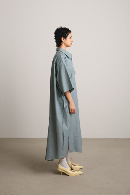 Wavy Yoke Shirtdress SLEEPWALK / spinach stripes