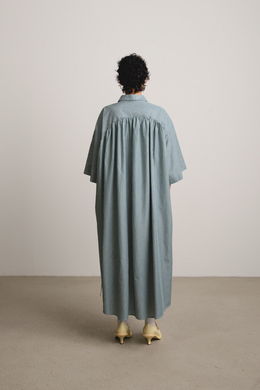 Wavy Yoke Shirtdress SLEEPWALK / spinach stripes