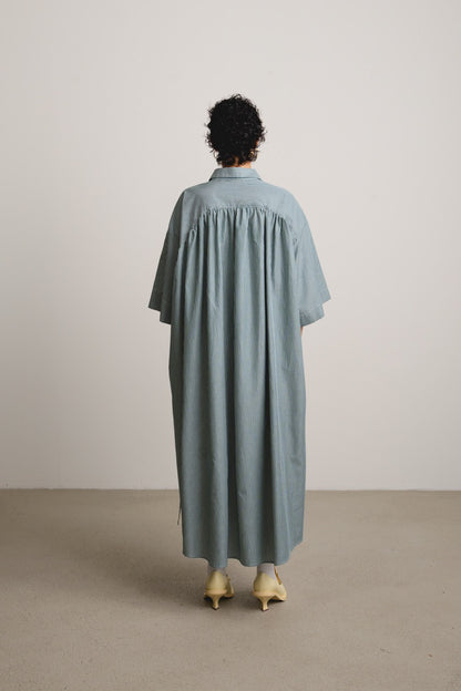 Wavy Yoke Shirtdress SLEEPWALK / spinach stripes