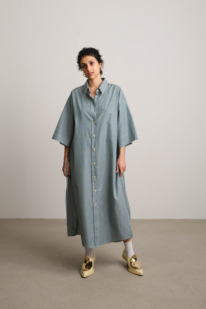 Wavy Yoke Shirtdress SLEEPWALK / spinach stripes
