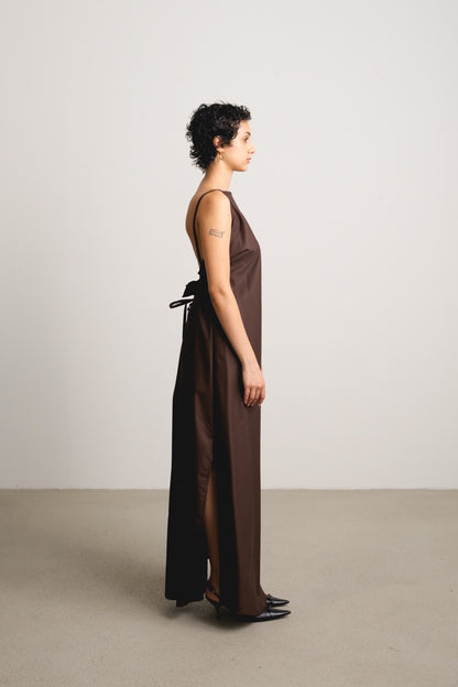 Ruched Apron Dress NORA / cocoa