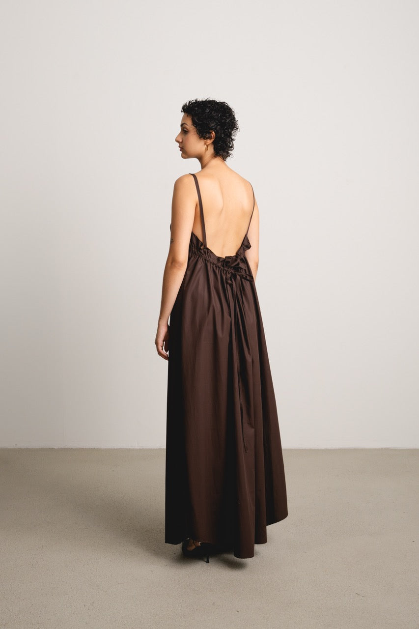 Ruched Apron Dress NORA / cocoa