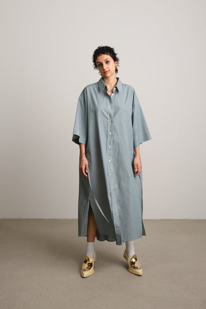 Wavy Yoke Shirtdress SLEEPWALK / spinach stripes