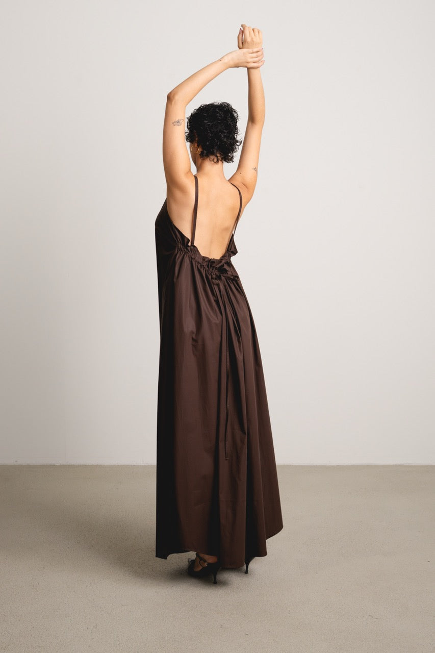 Ruched Apron Dress NORA / cocoa – Jana Wieland