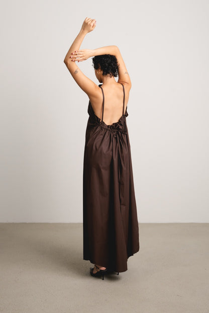 Ruched Apron Dress NORA / cocoa