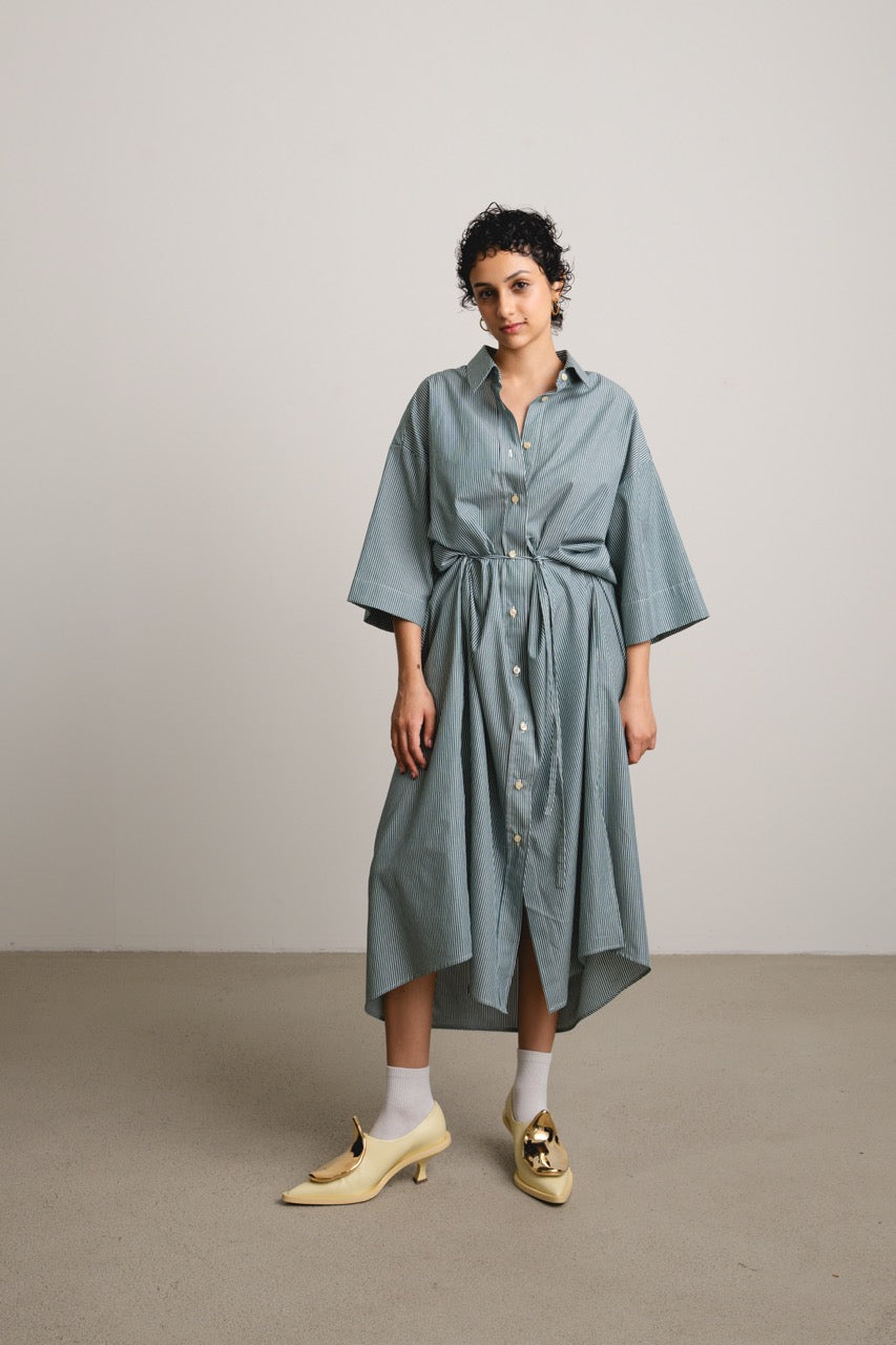Wavy Yoke Shirtdress SLEEPWALK / spinach stripes