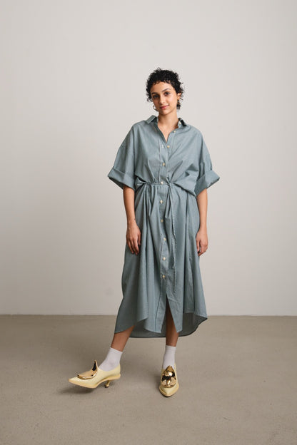 Wavy Yoke Shirtdress SLEEPWALK / spinach stripes