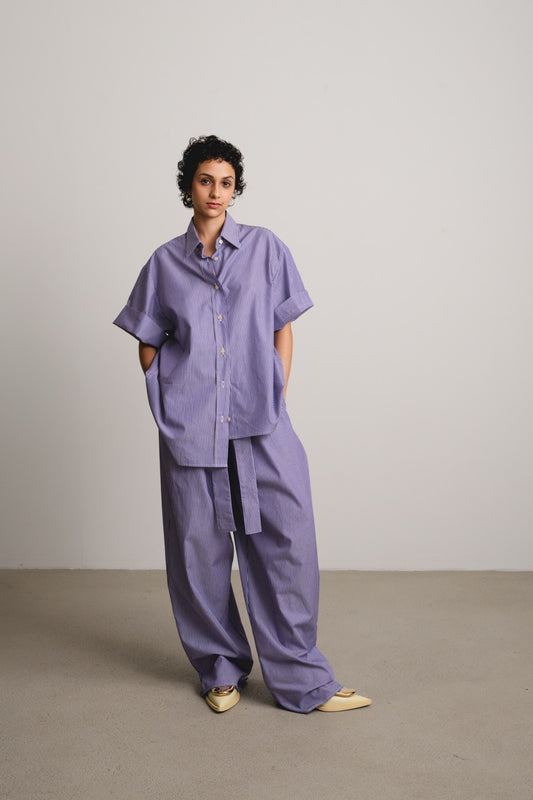 Wavy Yoke Shirt SL DREAMY / blueberry stripes