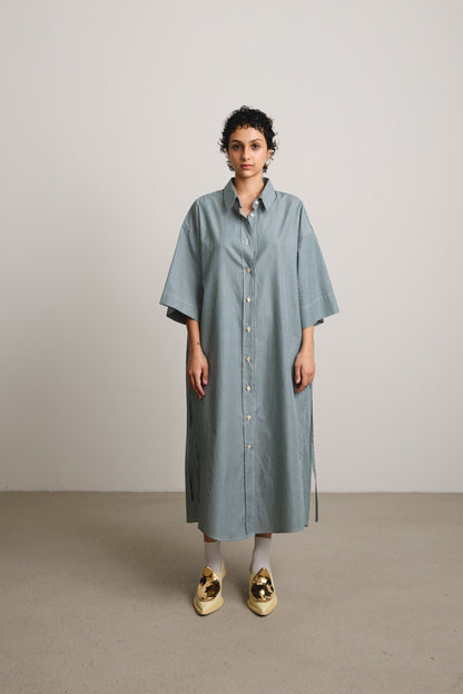 Wavy Yoke Shirtdress SLEEPWALK / spinach stripes