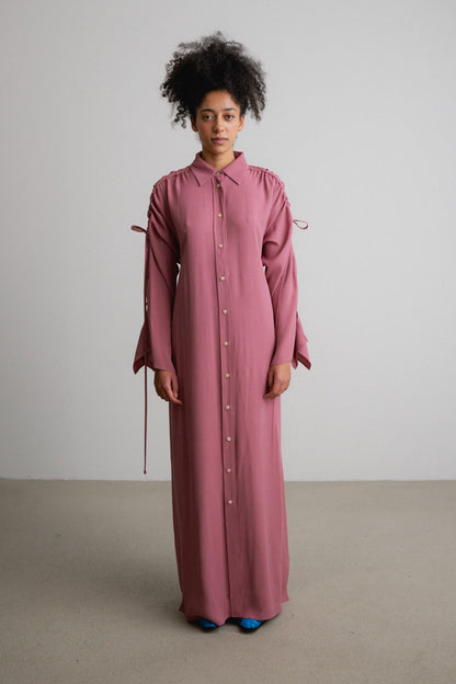 Frill+Split Bow Sleeve Dress FAZER / hush