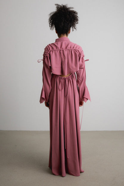 Frill+Split Bow Sleeve Dress FAZER / hush