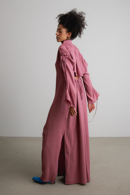 Frill+Split Bow Sleeve Dress FAZER / hush