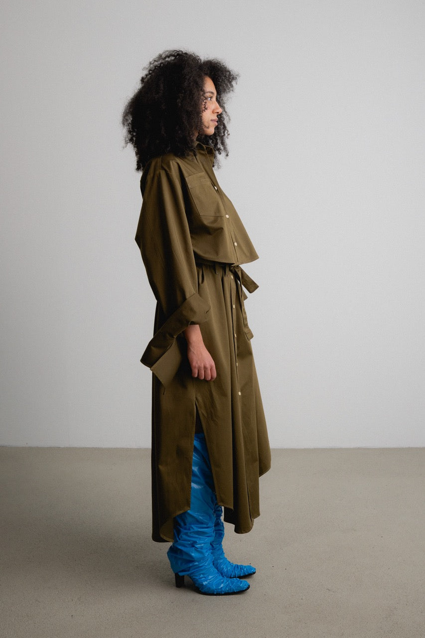 Split Coat Bow Sleeve Dress GAZER / moss
