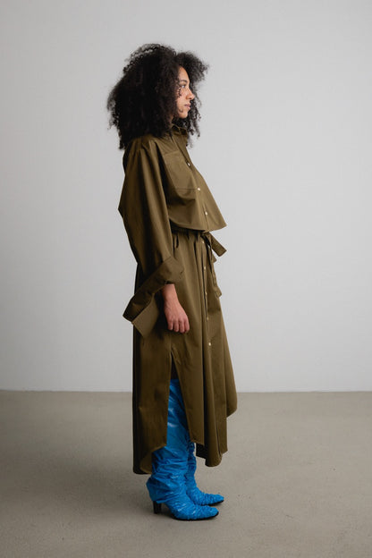Split Coat Bow Sleeve Dress GAZER / moss