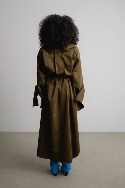 Split Coat Bow Sleeve Dress GAZER / moss