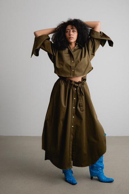 Split Coat Bow Sleeve Dress GAZER / moss