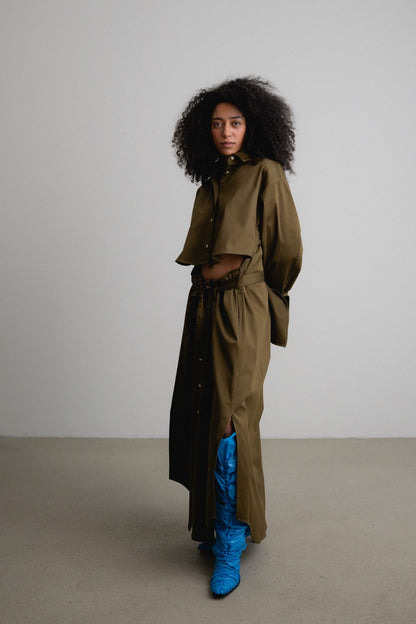 Split Coat Bow Sleeve Dress GAZER / moss