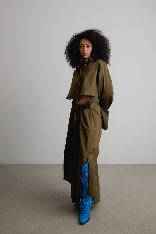 Split Coat Bow Sleeve Dress GAZER / moss