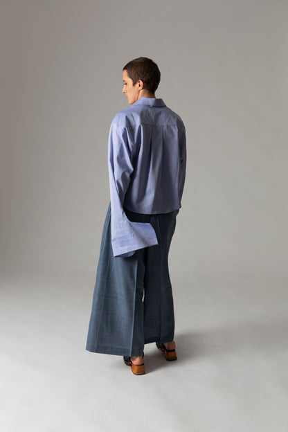 Bow Sleeve Crop Shirt DUSK / cloudless blue