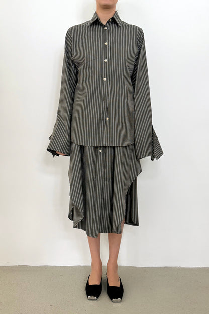 Bow Sleeve Shirt DAWN / black pinstripe