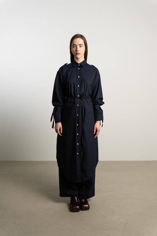 Strappy Trench Dress PATTI / night pinstripe