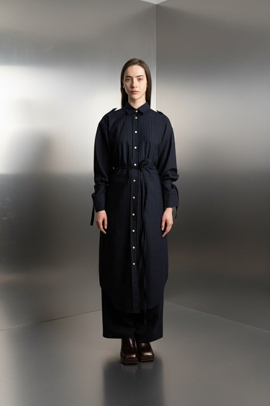 ADVENT SALE 14.12. / Strappy Trench Dress PATTI / night pinstripe