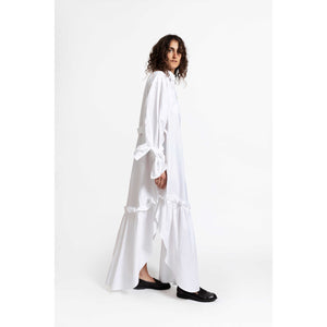 Bow Sleeve Ruffle Dress / paper white