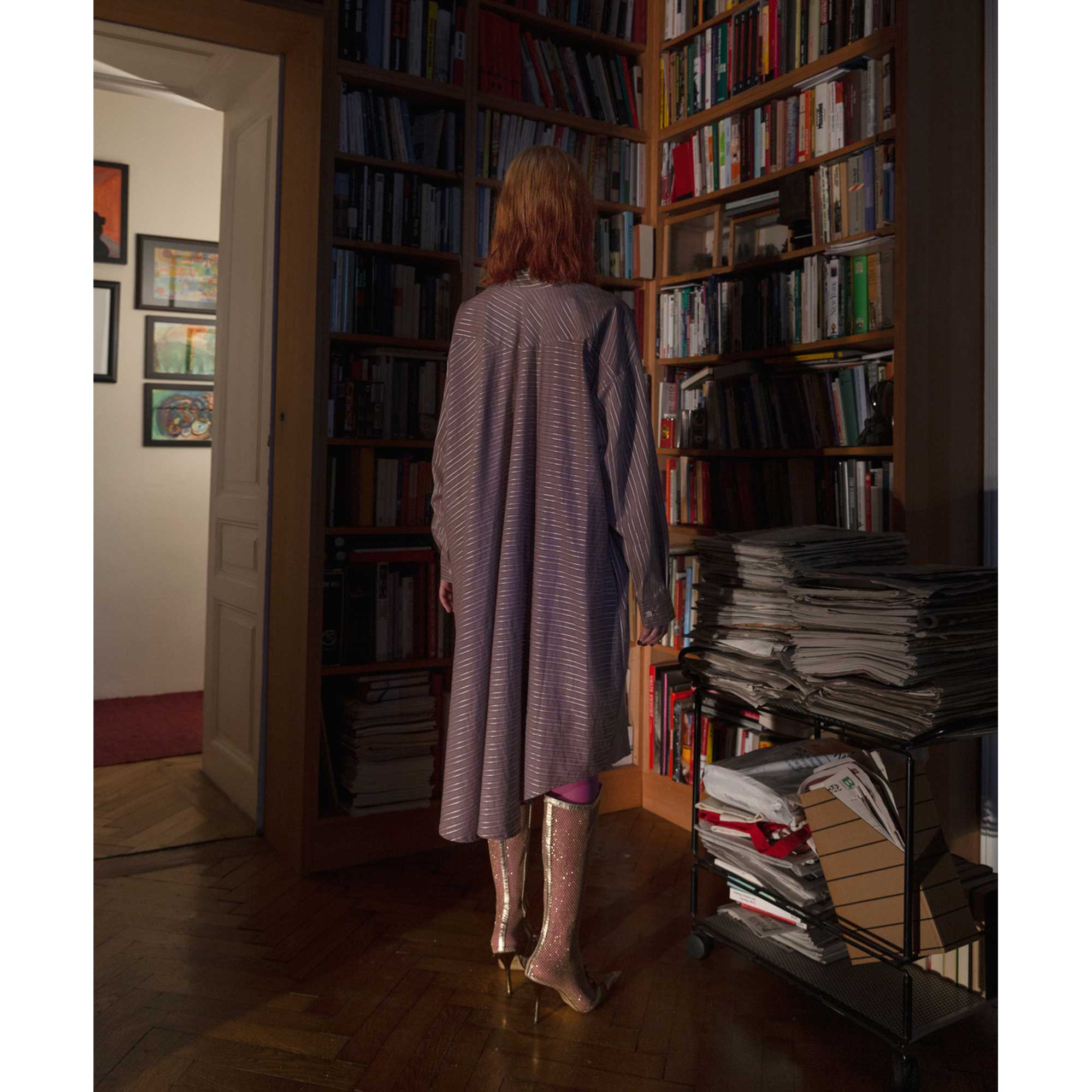 Floaty Back Shirt Dress / berry ice stripes
