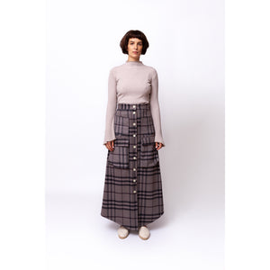 Big Wool Pocket Skirt / grey berry check