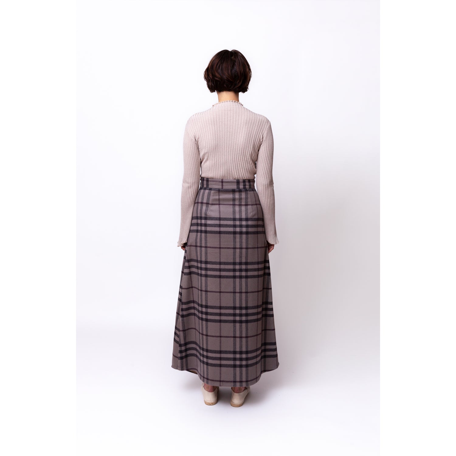 Big Wool Pocket Skirt / grey berry check