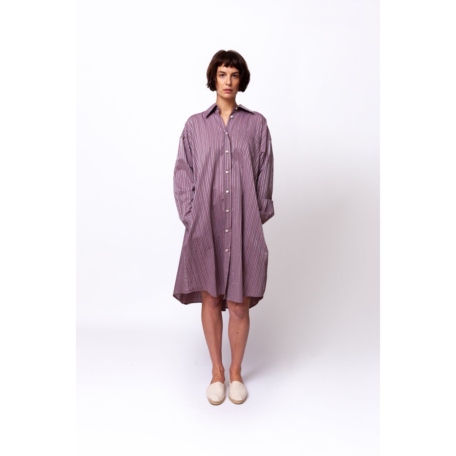 Floaty Back Shirt Dress / berry ice stripes