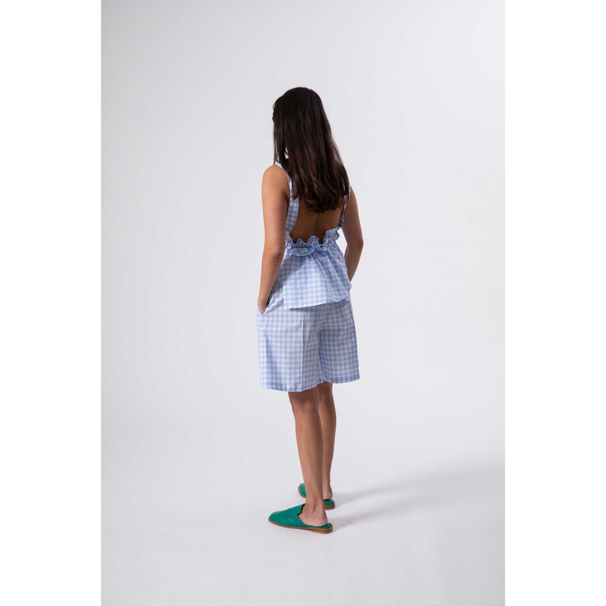 Elastic Suit Shorts / vichy bardot blue