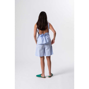 Ruched Apron Top / vichy bardot blue