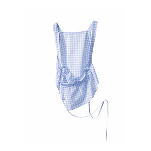 Ruched Apron Top / vichy bardot blue