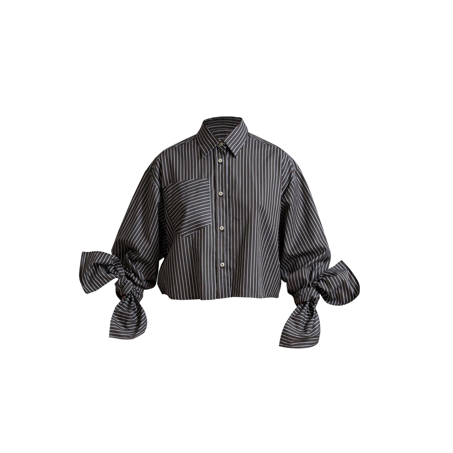 Bow Sleeve Crop Shirt / black pinstripe