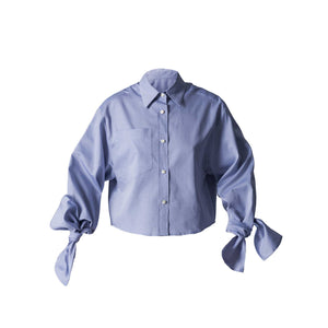 Bow Sleeve Crop Shirt / cloudless blue